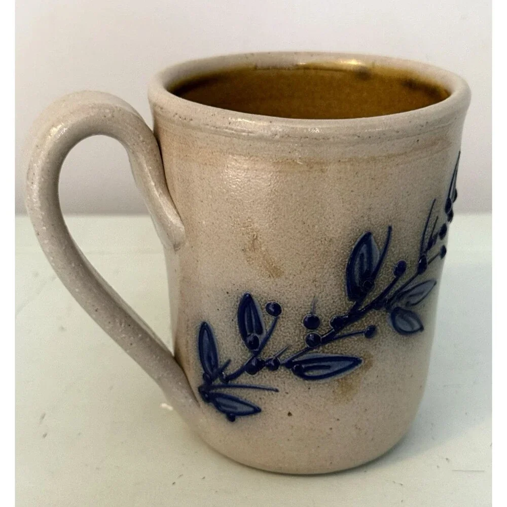 Don Hains Salmon Falls Pottery Stoneware Salt Glaze Blueberry Vine Mug Vintage